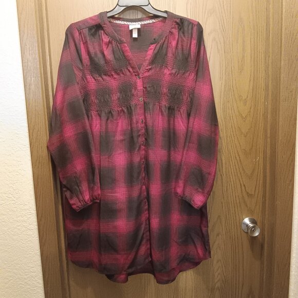 Knox Rose women's plus size cherry red & black plaid peasant dress sz XXL - Picture 1 of 12